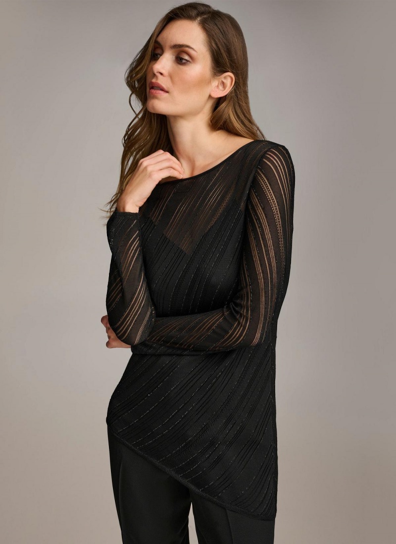 Donna Karan Sheer With Shimmer Sweaters and Tops Fekete | Hungary_DK56218