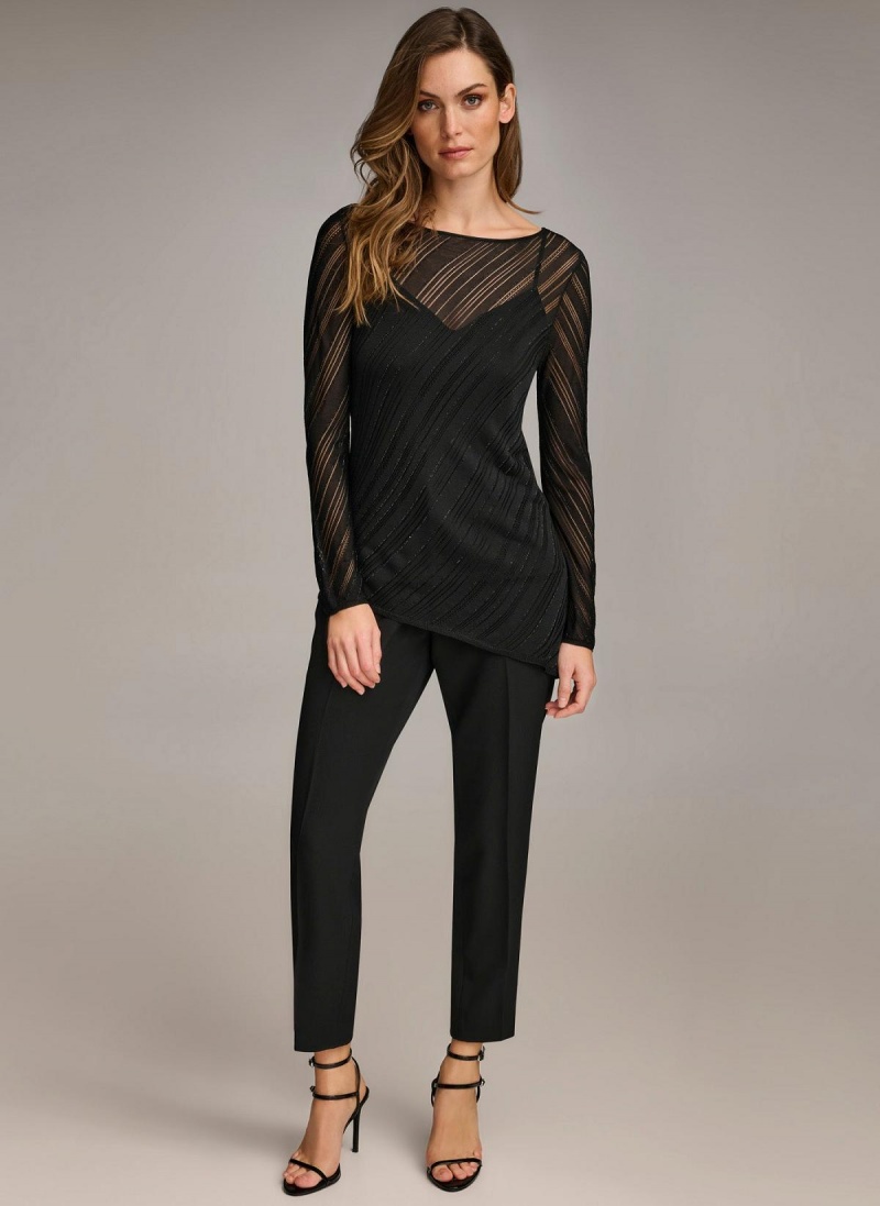 Donna Karan Sheer With Shimmer Sweaters and Tops Fekete | Hungary_DK56218