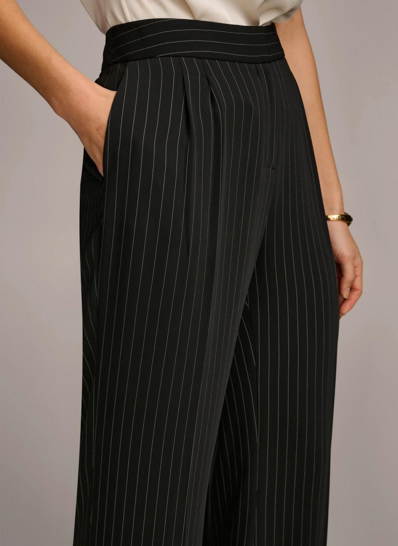 Donna Karan Széles Cipő Leg Pinstripe Nadrág Fekete | Hungary_DK40049