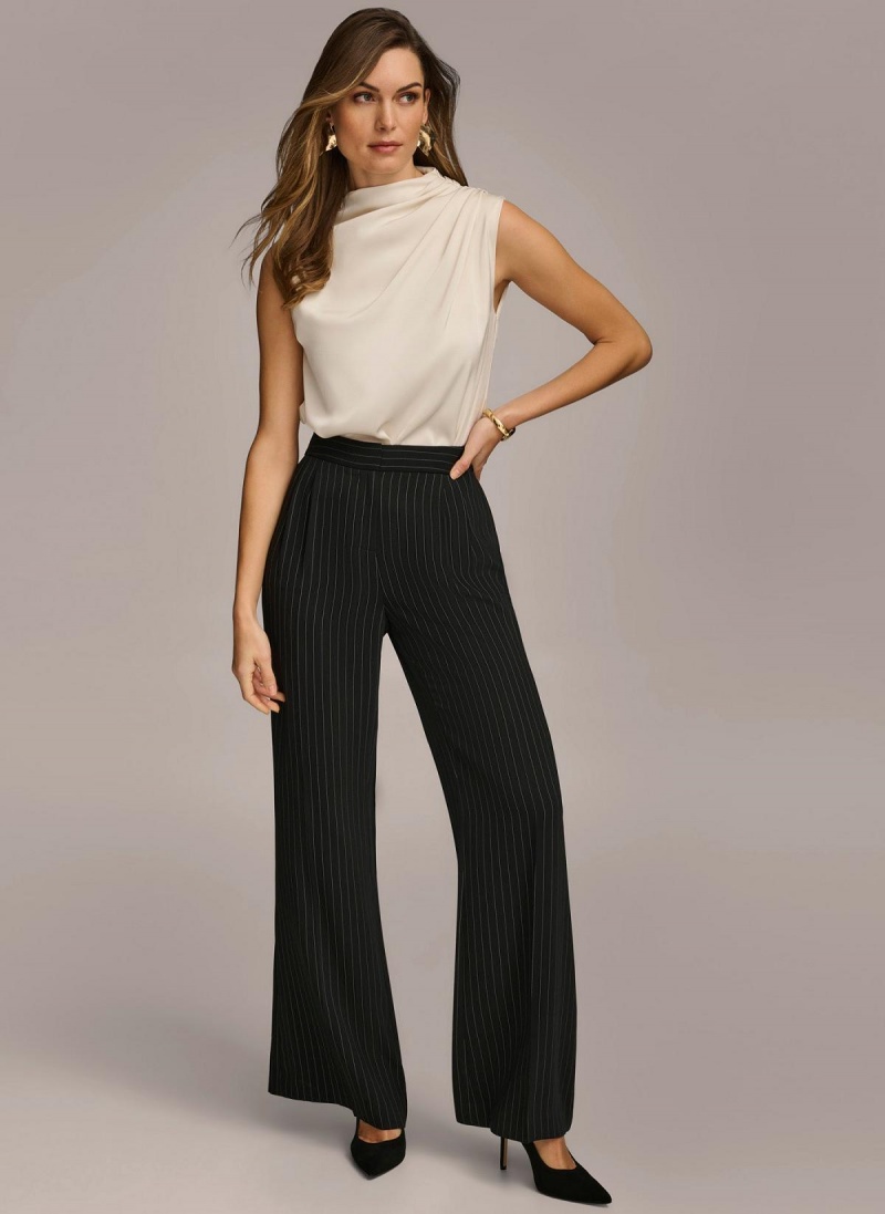 Donna Karan Széles Cipő Leg Pinstripe Nadrág Fekete | Hungary_DK40049