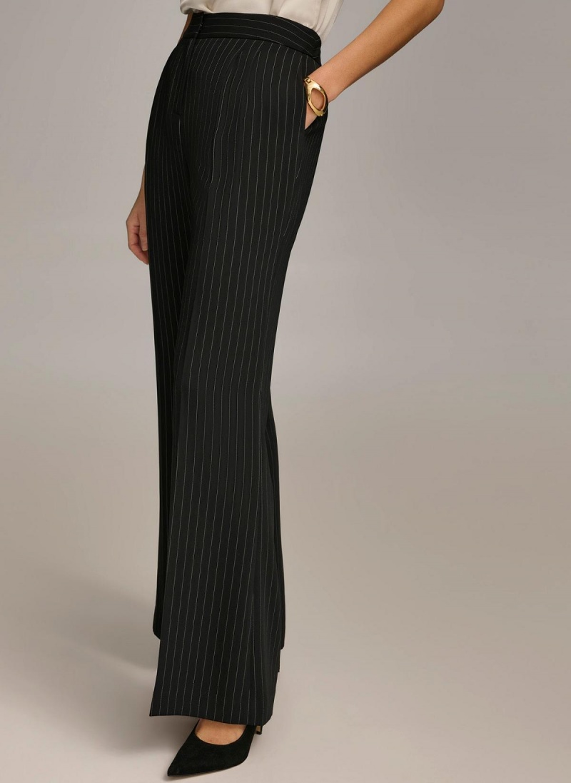 Donna Karan Széles Cipő Leg Pinstripe Nadrág Fekete | Hungary_DK40049