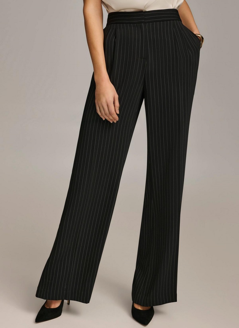 Donna Karan Széles Cipő Leg Pinstripe Nadrág Fekete | Hungary_DK40049