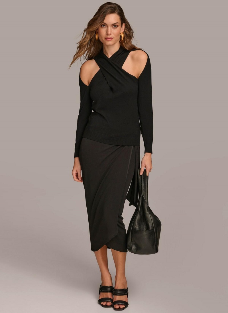 Donna Karan Twist Front Sweaters and Tops Fekete | Hungary_DK37502