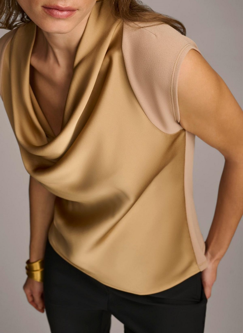 Donna Karan Ujjatlan Cowl Neck Sweaters and Tops Arany | Hungary_DK67193