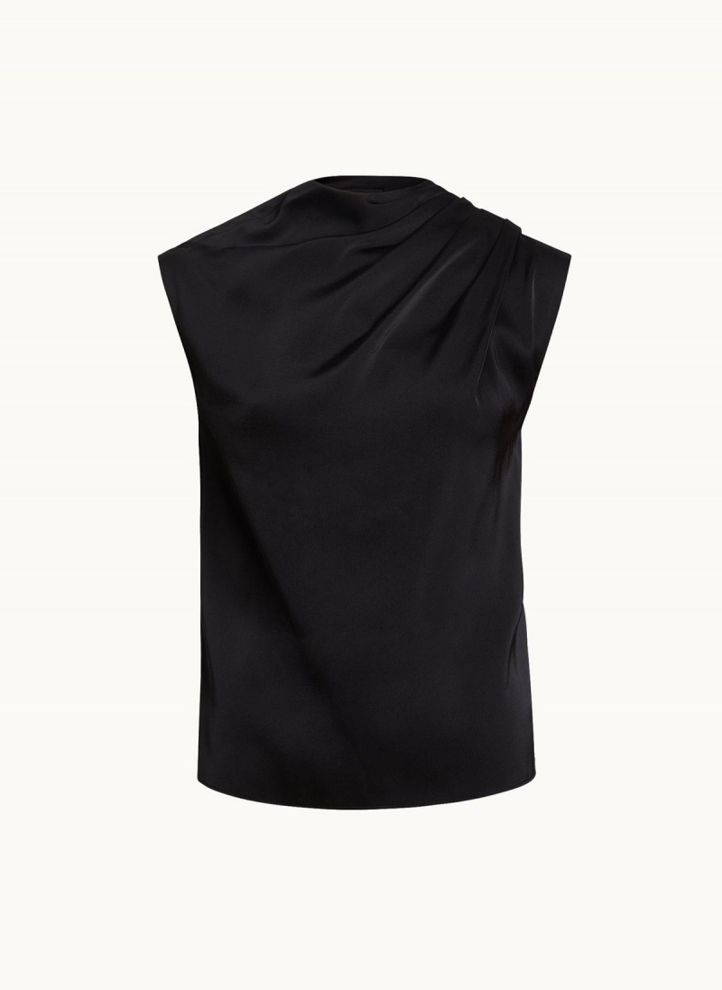 Donna Karan Ujjatlan Draped Mockneck Sweaters and Tops Fekete | Hungary_DK78350