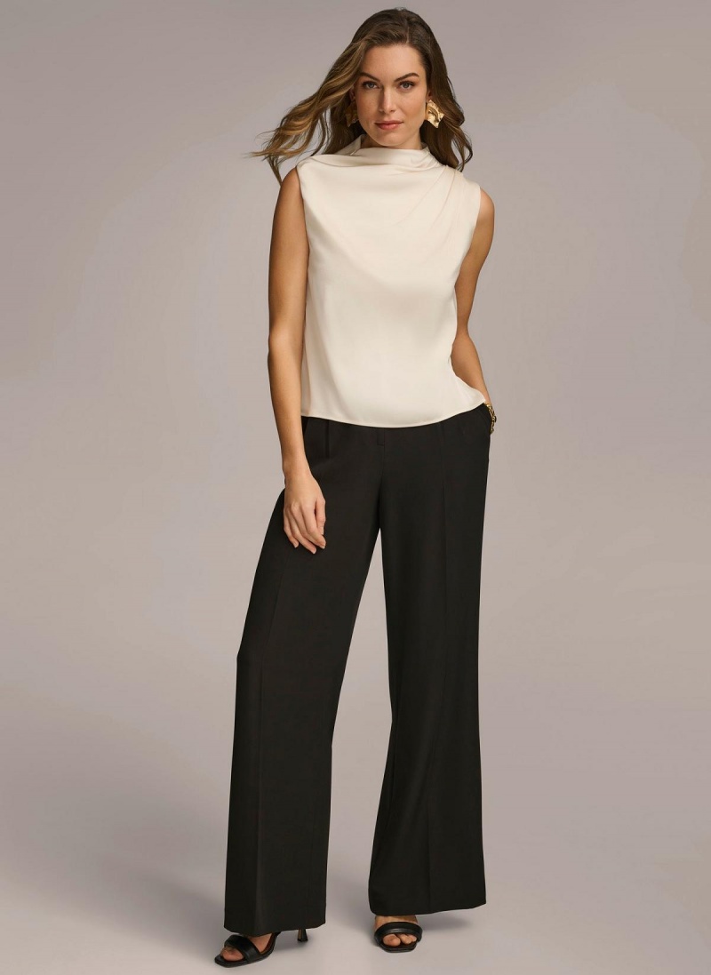 Donna Karan Ujjatlan Draped Mockneck Sweaters and Tops Krém | Hungary_DK33268