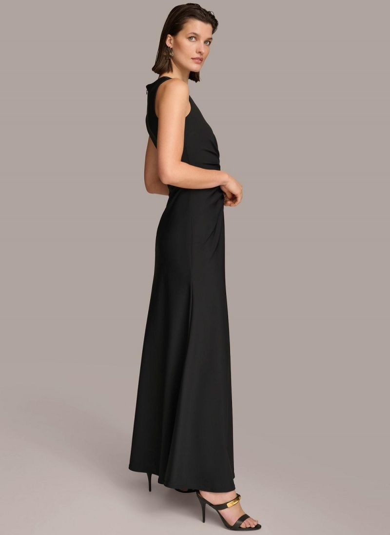 Donna Karan Vneck Twist Front Gown Ruha Fekete | Hungary_DK99370