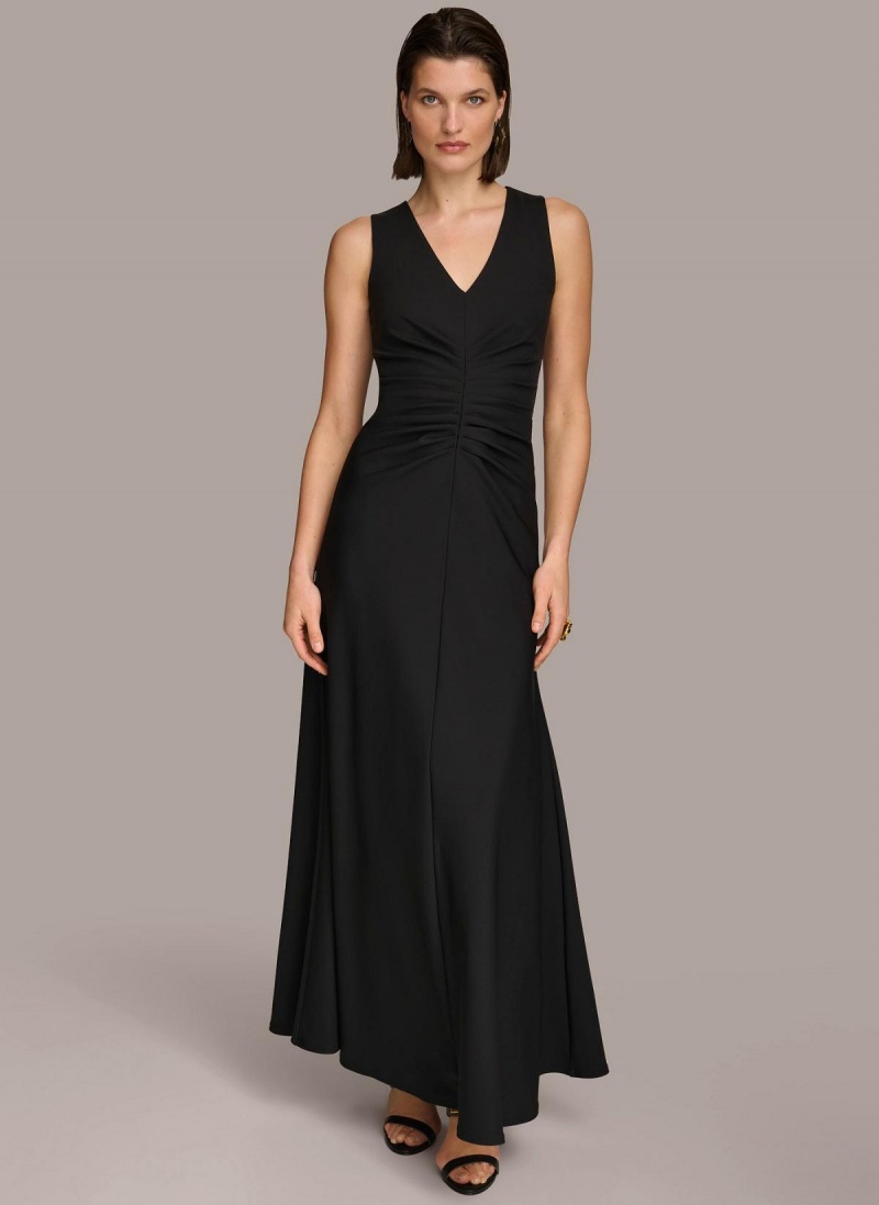 Donna Karan Vneck Twist Front Gown Ruha Fekete | Hungary_DK99370