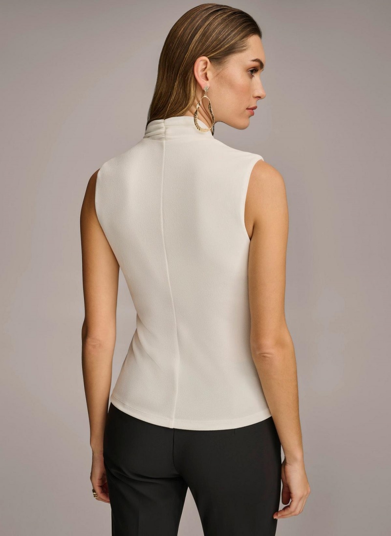 Donna Karan V-neck With Hardware And Ruched Detail Sweaters and Tops Krém | Hungary_DK44251