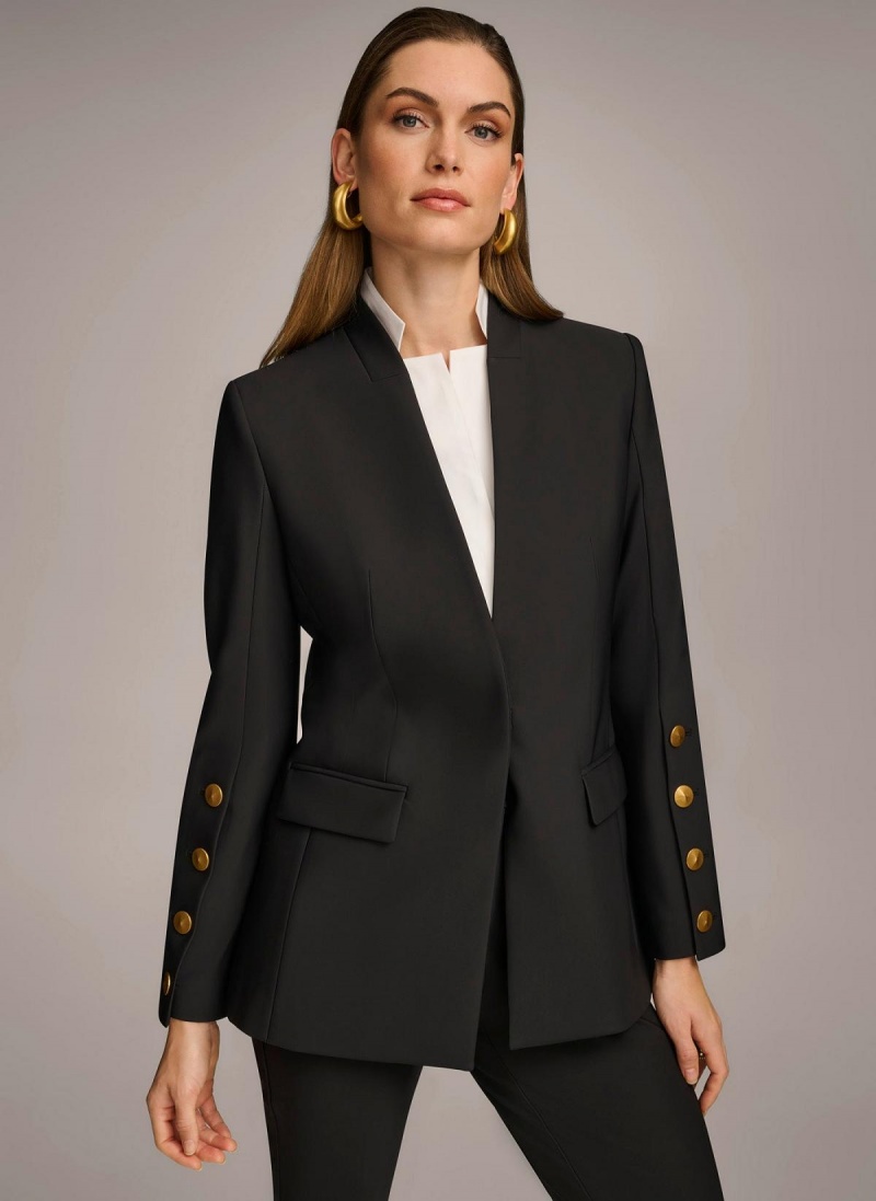 Donna Karan With Button Details On Sleeve Kabát Fekete | Hungary_DK16258