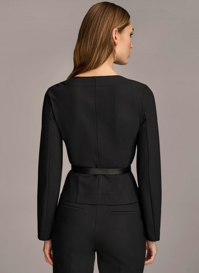 Donna Karan Wrap Jacket With Belt Sweaters and Tops Fekete | Hungary_DK30257