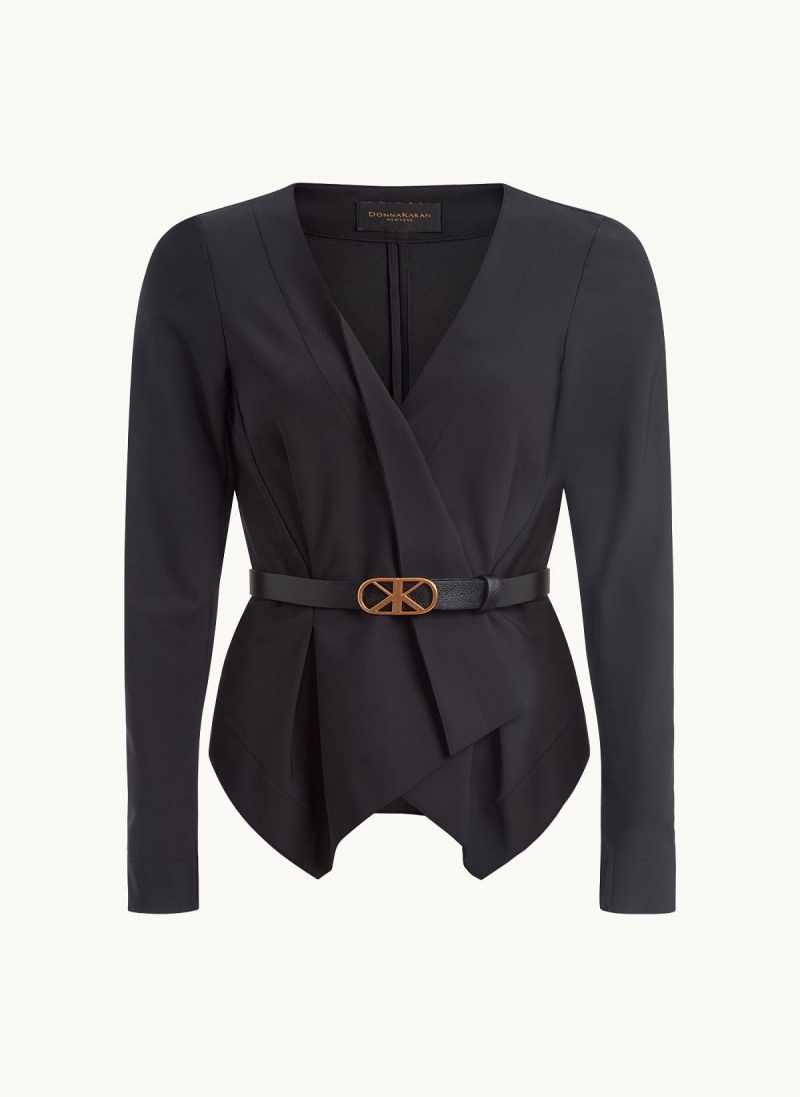 Donna Karan Wrap Jacket With Belt Sweaters and Tops Fekete | Hungary_DK30257