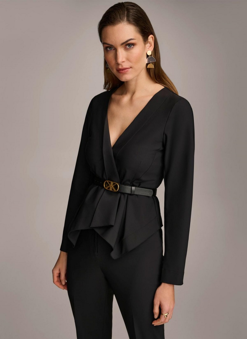 Donna Karan Wrap With Belt Kabát Fekete | Hungary_DK93259